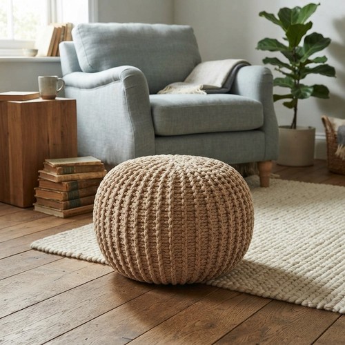 Modern cotton pouffe ottoman - cotton,