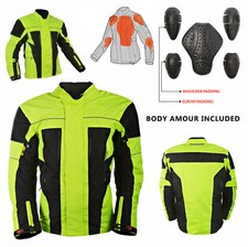 Motorbike Jacket Hi Vis Black Waterproof Motorcycle Textile Biker CE Armoured