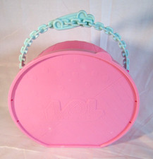Pink LOL Surprise storage case with green  carry handle lift off lid large size 