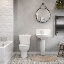 Modern Bathroom Suite Close Coupled Toilet & Pedestal Basin Sink White Ceramic