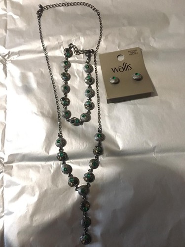 Silver green jewellery set - silver,