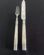 Hallmarked Silver Victorian 1894 Knife & Fork With Mother Of Pearl Handles