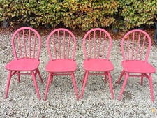 X4 SOLID ELM WINDSOR ERCOL 400 DINING CHAIRS IN INCARNADINE  FARROW AND BALL 