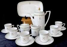 Regency Bavarian Green Edge & Gold Bone China Vintage Coffee Set  - 16 Piece -