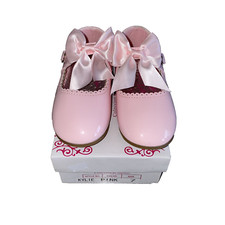 Girls Spanish Patent High Back Pink Bow Shoes Size 7 Melia SEVVA