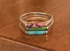 VTG Sterling Silver NAVAJO Rings Turquoise & Coral Inlay Size 5 1/4 - 3.8 Grams