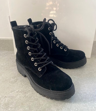 SCHUH BLACK SUEDE LACE UP BIKER BOOTS, CHUNKY SOLE - SIZE 38