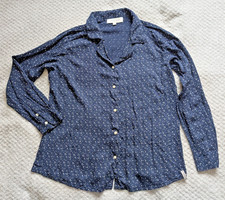 Quba & Co Navy Star Print Blouse Button Down Shirt ~ Size 12 Collared Blouse