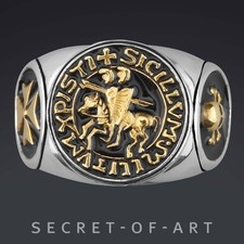 Knights Templar Ring Silver 925 Masonic Crusader Freemason 18K-Gold-Plating