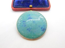 Arts & Crafts Sterling Silver Mounted Ruskin Blue Pottery Brooch c1900 Victorian