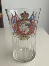 Vintage 1937 Royal Coronation Thin Glass Tumbler with Coloured Transfer