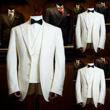 Cream Men's Suits Peak Lapel