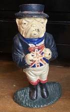 Vintage Cast Iron Door Stop - British Bulldog Dressed As John Bull