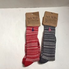 Jack Wills Cotton Rich Boot Socks Fairisle Pattern x2 1x Grey 1x Red One Size
