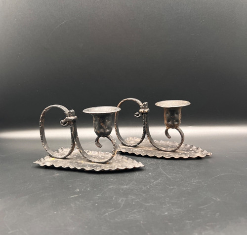 Vintage pair metal chamber - pair, of