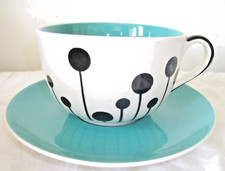 WHITTARD of CHELSEA JUMBO CUP & SAUCER Bold Turquoise/white/ black*