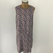NEXT DRESS 14 NAVY BLUE PINK Floral Shift Midi Cloaked Casual Summer Light LINEN