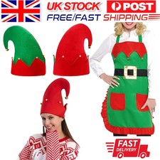 Christmas Elf Apron and Hat Set with Pocket Adjustable Costume Holiday kitchen-