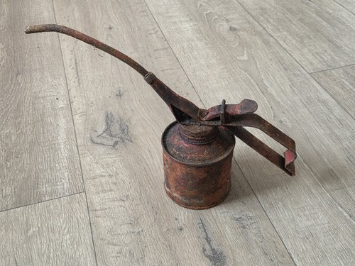 Vintage red metal oil can - metal, hand