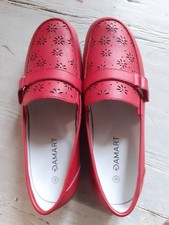 Ladies Leather Shoes Size UK 8E Wide Fit EU 42 cherry red low wedge