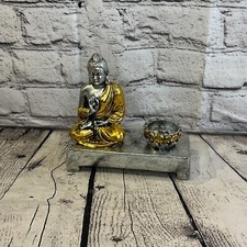 Silver And Gold 15cm x 15cm Thai Buddha Tea Light Holder Statue Resin Hindu