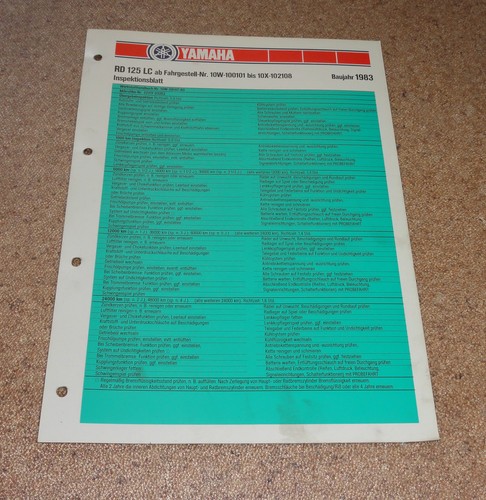 Inspection sheet yamaha 125 - sheet,