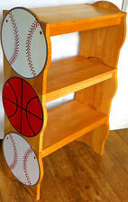 American Sports Themed Solid Oak Wooden Bench Seat Chair Baseball Book Shelves 