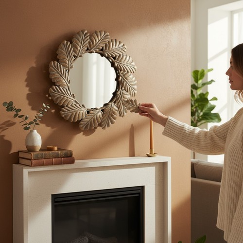 Gold leaf round wall mirror - round,