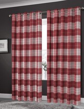 Blackout Tartan Check Eyelet Curtains Thermal Insulated Ring Top Pair Curtain