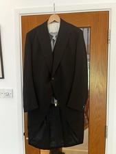 1970’s Morning Suit. Black Jacket With Striped Trousers , 2 Waist Coats . Size L