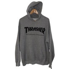 Vintage 00s Y2K Thrasher Skateboard Magazine Hoodie, Grey, Large