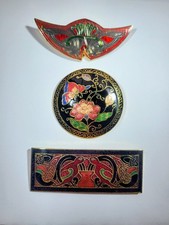 3 Vintage Cloisonne Enamel Brooches, Celtic, Tara Ware, Birds, Floral, Butterfly