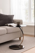 Merlin Round Side/Laptop/End/Coffe Table- Chrome Curved Tube,Black Glass-GT02B 