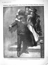 Old 1910 New Year Paris Actress Kissing Fireman Farthing Coin Mint Tr 20th