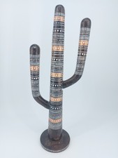 Large Unusual Carved Hand Painted Resin Cactus Sculpture With Tribal Patterns