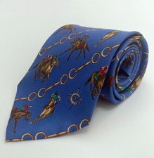 Horse Racing 100% Silk Quality Tie Made In Italy Blue Jockey Classic