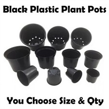 Black Plastic Plant Pots 1 2 3 4 5 7.5 10 12 15 20 Litre Large Flower Pot Strong