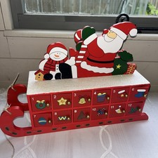 Advent Christmas Calendar Wooden Santa Sleigh Decoration Display Xmas Reusable