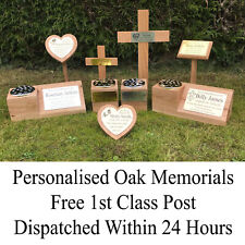 Oak Wood Memorial Cross Wooden Grave Marker Personalised Engraved Plaque memory