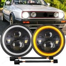 Pair 7"Inch Halo Angel Eyes LED Headlights DRL H/Lo Beam For VW Golf Mk2 1.8 GTi