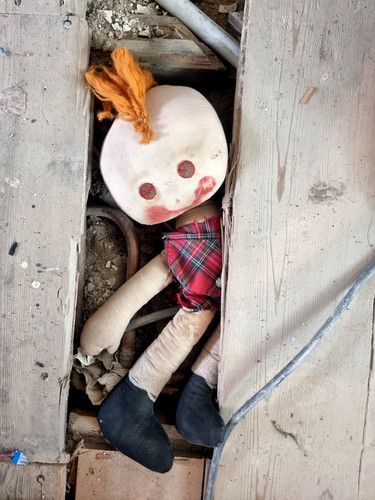 Creepy battered rag doll - battered, doll-