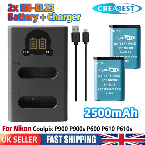 2pcs el23 battery dual - en-el23, +dual