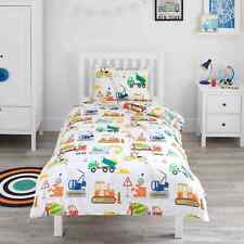 Single Duvet Cover Pillowcase Set Bed Bedding Construction Vehicles Digger Truck