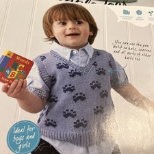 Girl Boy Baby Animal Antics Paw Print Tank Top Jumper Knitting Pattern 0-24m