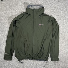 Berghaus Goretex Hooded Jacket Mens Size Large Khaki Green Waterproof Hiking 