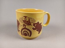 Vintage Pottery Mug ~ Owl Cat Turkey & Pig Sitting Under The Moon 