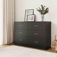 Black Chest of Drawers – 6 Drawer Wide 120cm Essential Bedroom Cabinet DAKO®