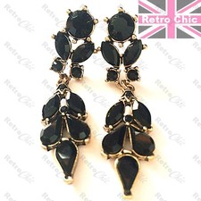 2"CRYSTAL EARRINGS chandelier BLACK/GOLD/SILVER rhinestone BRIDAL vintage style