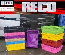 10 X MIXED COLOUR USED BALE ARM TRAY / STACKING CRATE 600 x 400 x 200mm