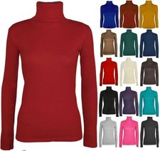 LADIES WOMENS  POLO NECK ROLL NECK TURTLE NECK PLAIN JUMPER TOP LONG SLEEVE 8-26